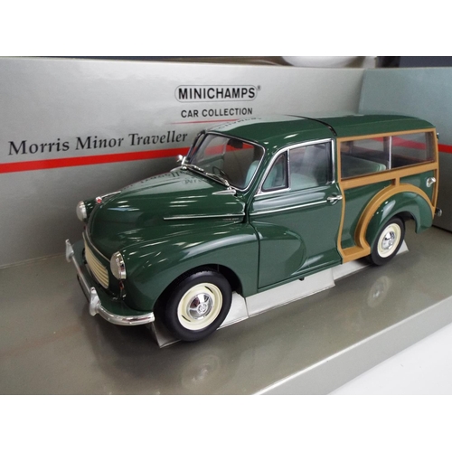 13 - Minichamps, 1:18 die cast scale model of a Morris 1000 traveller. Unused condition. 18 inches long.