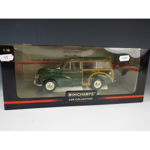 13 - Minichamps, 1:18 die cast scale model of a Morris 1000 traveller. Unused condition. 18 inches long.