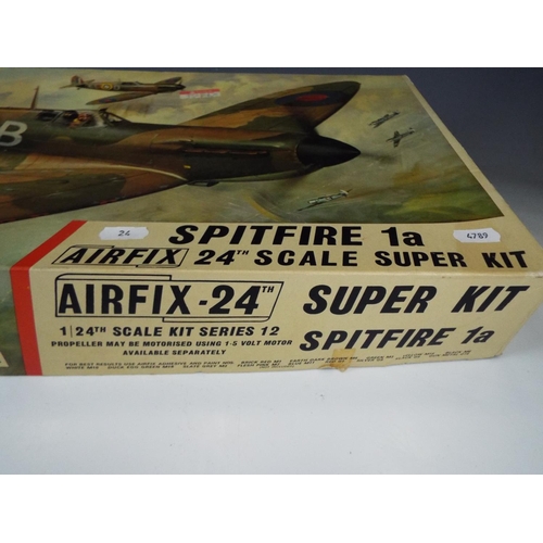 24 - Airfix 1:24 Scale model Kit of a Spitfire . Believed to be complete but unchecked.