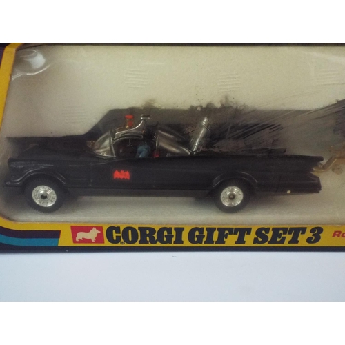 69 - 1970's Corgi gift set. Batmobile, Boat and trailer. GS3 in original unused boxed condition.