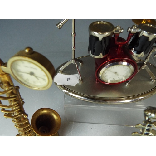 9 - Selection of novelty quartz clocks as musical instruments