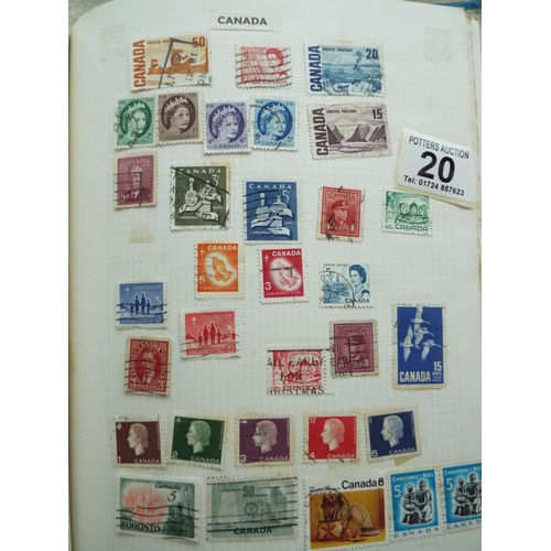 20 - Four part filled albums of assorted world stamps. See photos