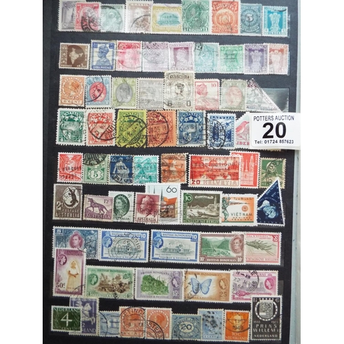 20 - Four part filled albums of assorted world stamps. See photos