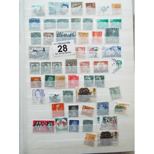 28 - Ten part filled and loose leaf albums of assorted and world stamps.  See photos