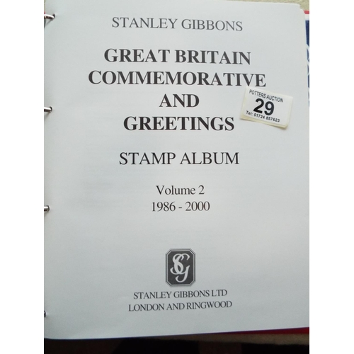 29 - Two Stanley Gibbons part filled UK stamp albums plus a 55 sheet album of GB stamps Victoria to prese... 