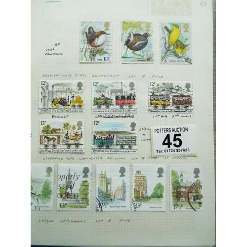 45 - Four small but well filled albums of World Stamps to include GB. See photos