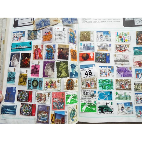 48 - Album of QEII Stamps, World album to include GB stamps, part filled plus empty album.  See photos