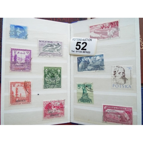 52 - Large tray of five assorted world stamp albums plus 15 pocket sized albums of world stamps, see phot... 