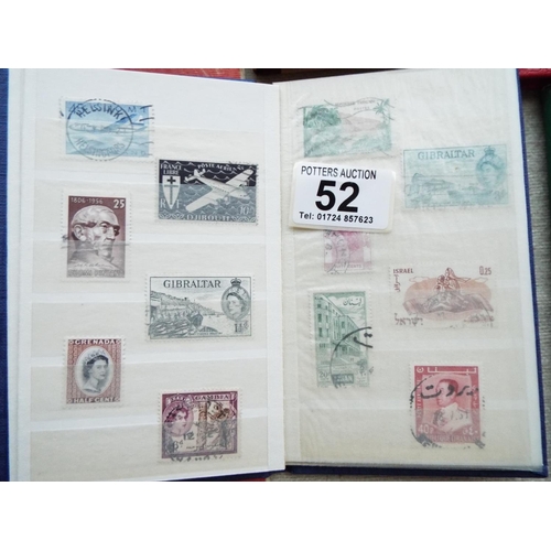 52 - Large tray of five assorted world stamp albums plus 15 pocket sized albums of world stamps, see phot... 