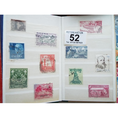 52 - Large tray of five assorted world stamp albums plus 15 pocket sized albums of world stamps, see phot... 