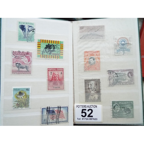 52 - Large tray of five assorted world stamp albums plus 15 pocket sized albums of world stamps, see phot... 