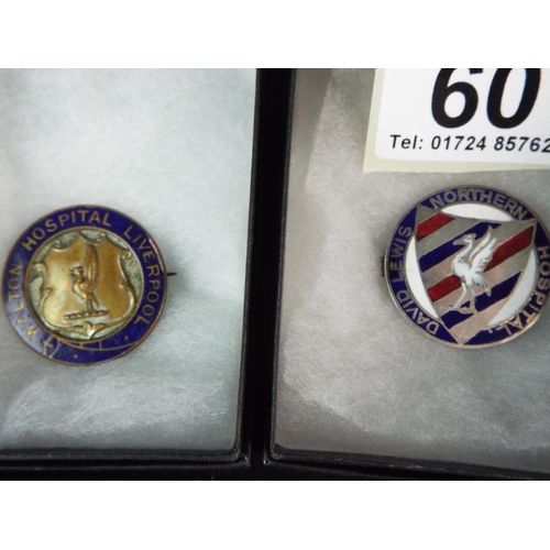 60 - Selection of Metal and Enamel plus Hallmarked Silver Liverpool Hospital badges. See photos