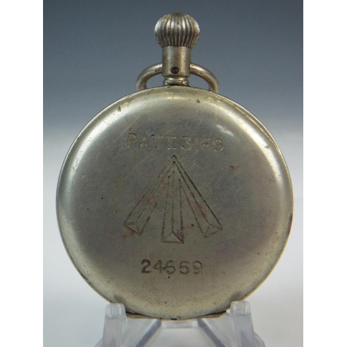 65 - Military Stopwatch, Crown Wind, Arrowmarked chrome case in working order. Pat 3169 Number 24669.