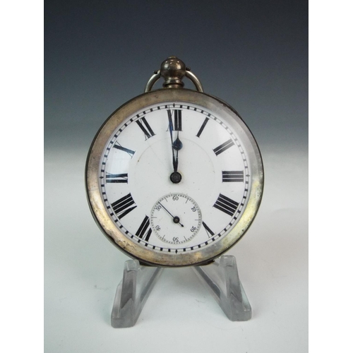 66 - Enamel faced pocket watch with Continental 800 silver case. Intermittent runner. Small chip to cryst... 