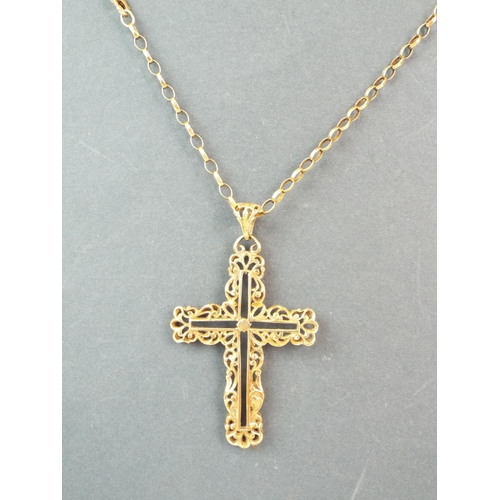 67 - Large, Heavy 9ct Crucifx measuring 2.25 inches long along with a 20 inch 9ct Belcher chain with Lobs... 