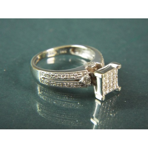 81 - 14ct White Gold, Multi Diamond set ring in the Deco Style. Finger size I   3.7g total weight.