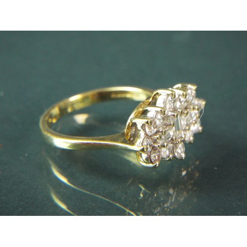 88 - 9ct Yellow Gold Multi stone CZ set ring. Finger size R,  4.7g Total weight