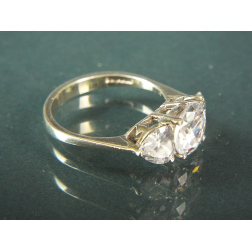 91 - 9ct Yellow Gold large triple CZ stone set ring. Finger size Q   total weight 4.5g