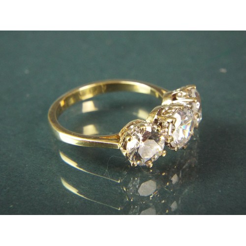 92 - 9ct Yellow Gold large triple CZ stone set ring. Finger size Q   total weight 4.5g