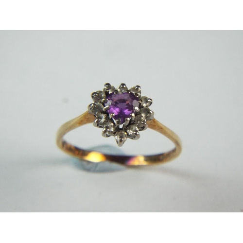 120 - 9ct Gold ring set with Amethyst and CZ. Finger size 'N' 1.5g