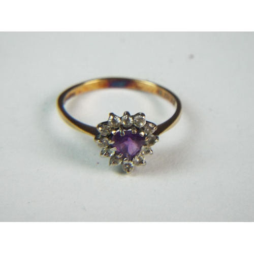 120 - 9ct Gold ring set with Amethyst and CZ. Finger size 'N' 1.5g