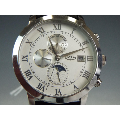 129 - Rotary Automatic mechanical Chronograph with Subsidary dials, date window. Sun/moon aspect. SS Bezel... 