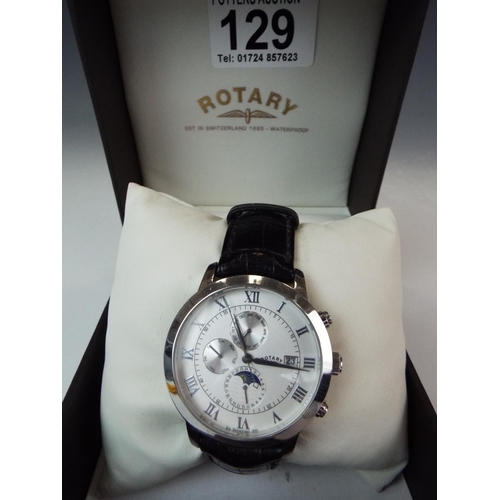 129 - Rotary Automatic mechanical Chronograph with Subsidary dials, date window. Sun/moon aspect. SS Bezel... 