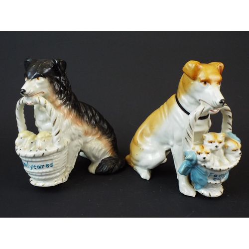 165 - Two Vintage slipware decorative dog ornaments. TOC era. Each measures approx 5 inches tall.