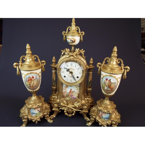 170 - Reproduction Ormalu clock with matching garnature. Clock intermittent runner probably requring clean... 