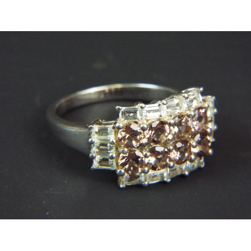 175 - Gems TV, 925 Silver gilt, pale pink & white stone set ring. Finger size 'O' with box