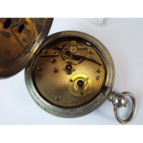 227 - Nickel cased, Enamel faced vintage pocket watch, subidiary second dial. Running order but no key.