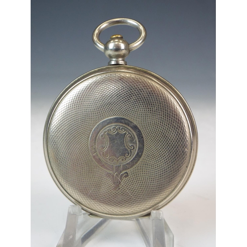 229 - White metal cased pocket watch. Enameled face, Blued handles, Subsidiary second dial. Working order ... 