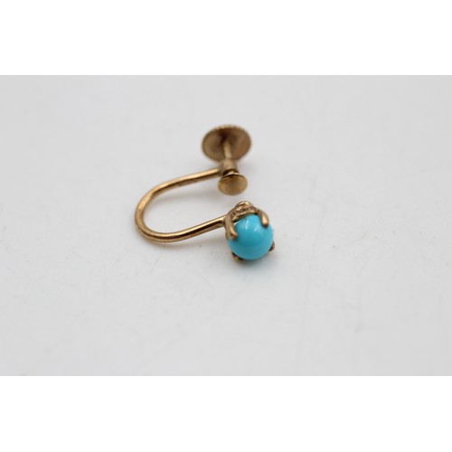 260 - 9ct Gold Vintage Turquoise Screw-Back Earrings (1.5g)     2789