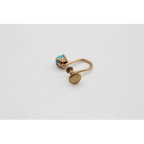 260 - 9ct Gold Vintage Turquoise Screw-Back Earrings (1.5g)     2789