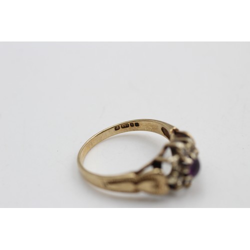 277 - 9ct Gold Vintage Amethyst & Diamond Cluster Ring (3.2g)     9983