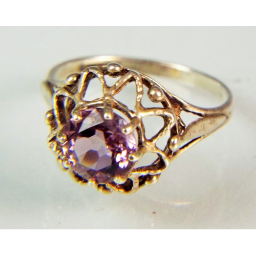 110 - 925 Silver, Amethyst and CZ set ring. Finger size 'M'