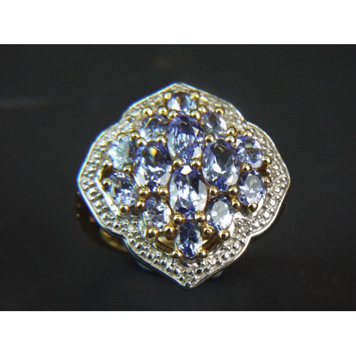 174 - Gems TV, 925 Silver gilt, Tanzanite set ring. Finger size 'O' with box