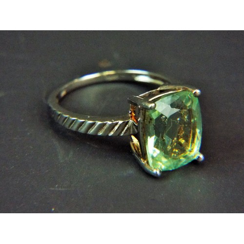 176 - Gems TV, 925 Silver gilt, pale green stone set ring. Finger size 'O' with box