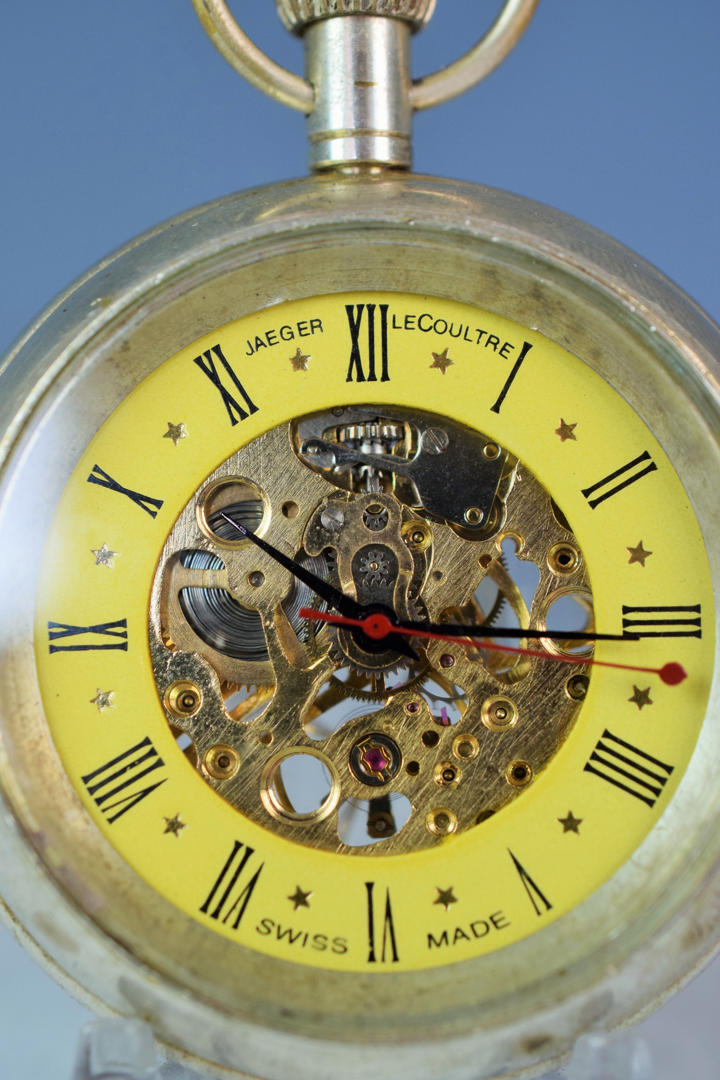 Jager Lecoultre swiss made skeleton pocket watch crown wind