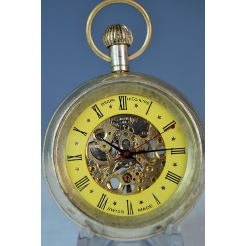 120A - Jager Lecoultre swiss made skeleton pocket watch, crown wind. working order. see photos.