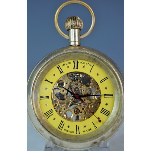 Jager Lecoultre swiss made skeleton pocket watch crown wind