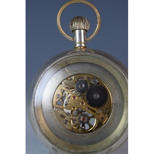 120A - Jager Lecoultre swiss made skeleton pocket watch, crown wind. working order. see photos.