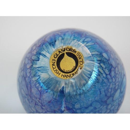 10 - Small John Ditchfield (Glasform) Iridecent blue glass apple paperweight.  Just 2 inches tall.
