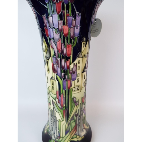 21 - Very large Trumpet shaped Moorcroft vase in the 'Town of Flowers' Design. Designed and signed by Ker... 