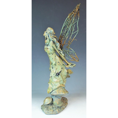 25 - Metal effect resin winged fairy figurine. 16 inches tall.