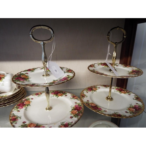 28 - 17 piece Royal Albert coffee set in the 'Old Country Roses' Design to include two cake stands. See p... 