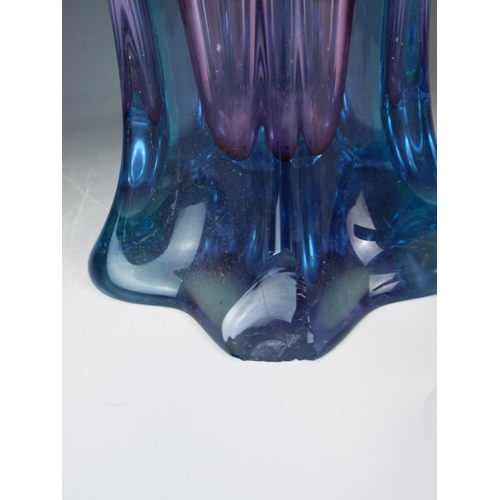 31 - Large and heavy art glass vase in graduated colours 20 inches tall . Minor damage to lip and foot. S... 