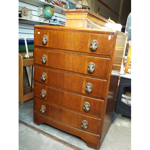 57 - 1960's five drawer chest by BE furniture. H:40 x W:30 x D:19 inches, slight convex front.