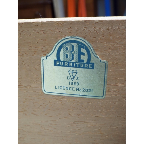 57 - 1960's five drawer chest by BE furniture. H:40 x W:30 x D:19 inches, slight convex front.