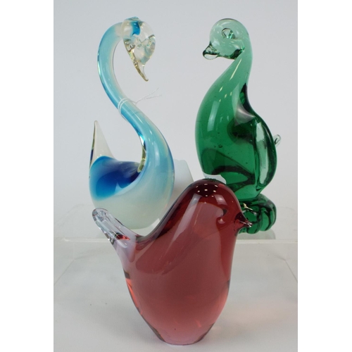 6 - Three art glass bird paperweights, tallest 6 inches tall.